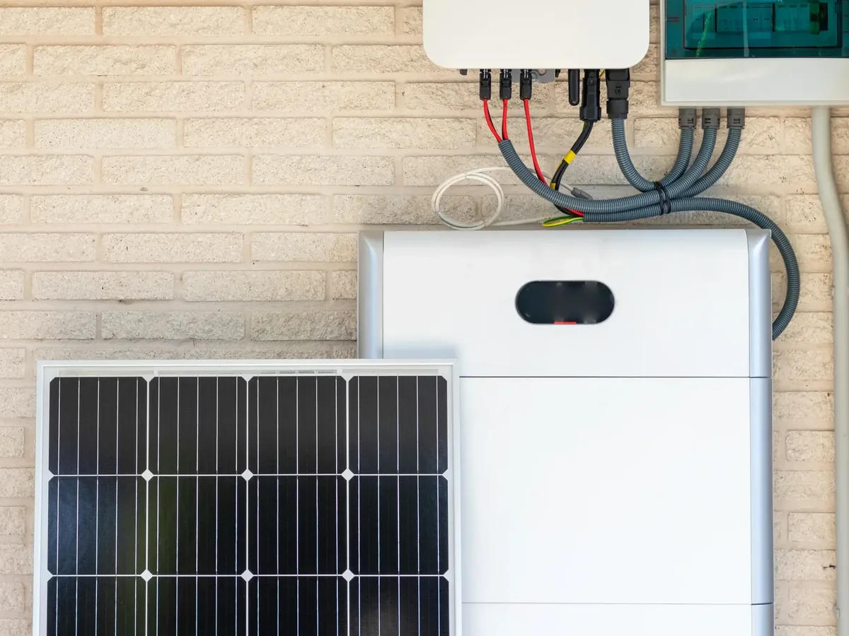 Home battery storage unit and inverter mounted on a wall