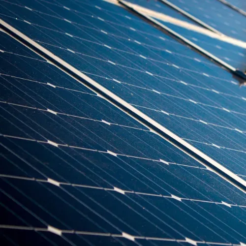 Close detail of monocrystalline solar panel cells.